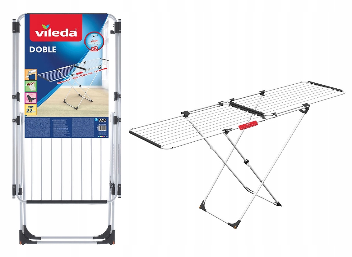 Sušiaky na prádlo - Balkónový sušiak na bielizeň, záhradný, voľne stojaci, ležatý Vileda 8-97 cm x 105-209 cm